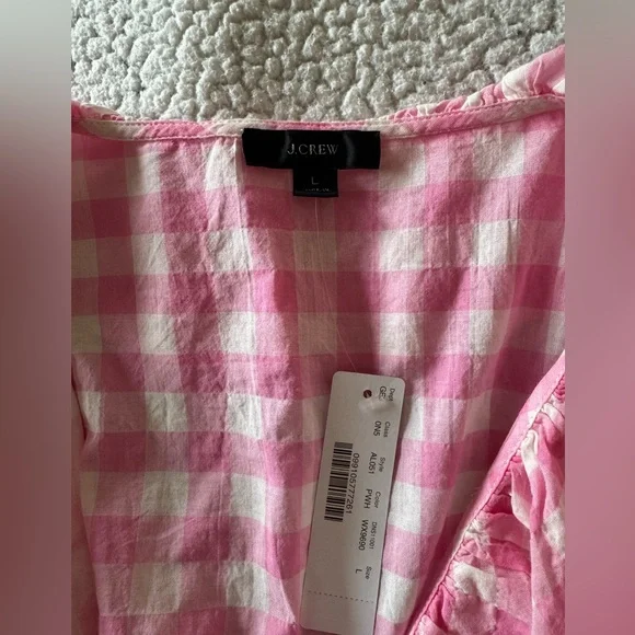 NWT J.Crew Pink Gingham Ruffle Wrap Short Sleeve Top Blouse Size L - Picture 5 of 11